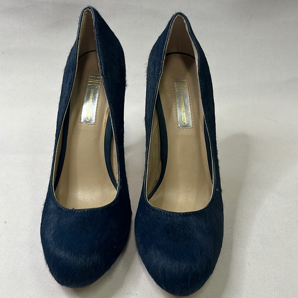 INC Blue Dyed Real Calf Fur Pony Hair Stiletto Pumps 8M